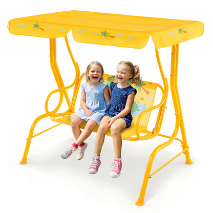 2-Seater Kids Patio Swing with Metal Stand and Adjustable Canopy, Yellow Swing & Playsets at Gallery Canada