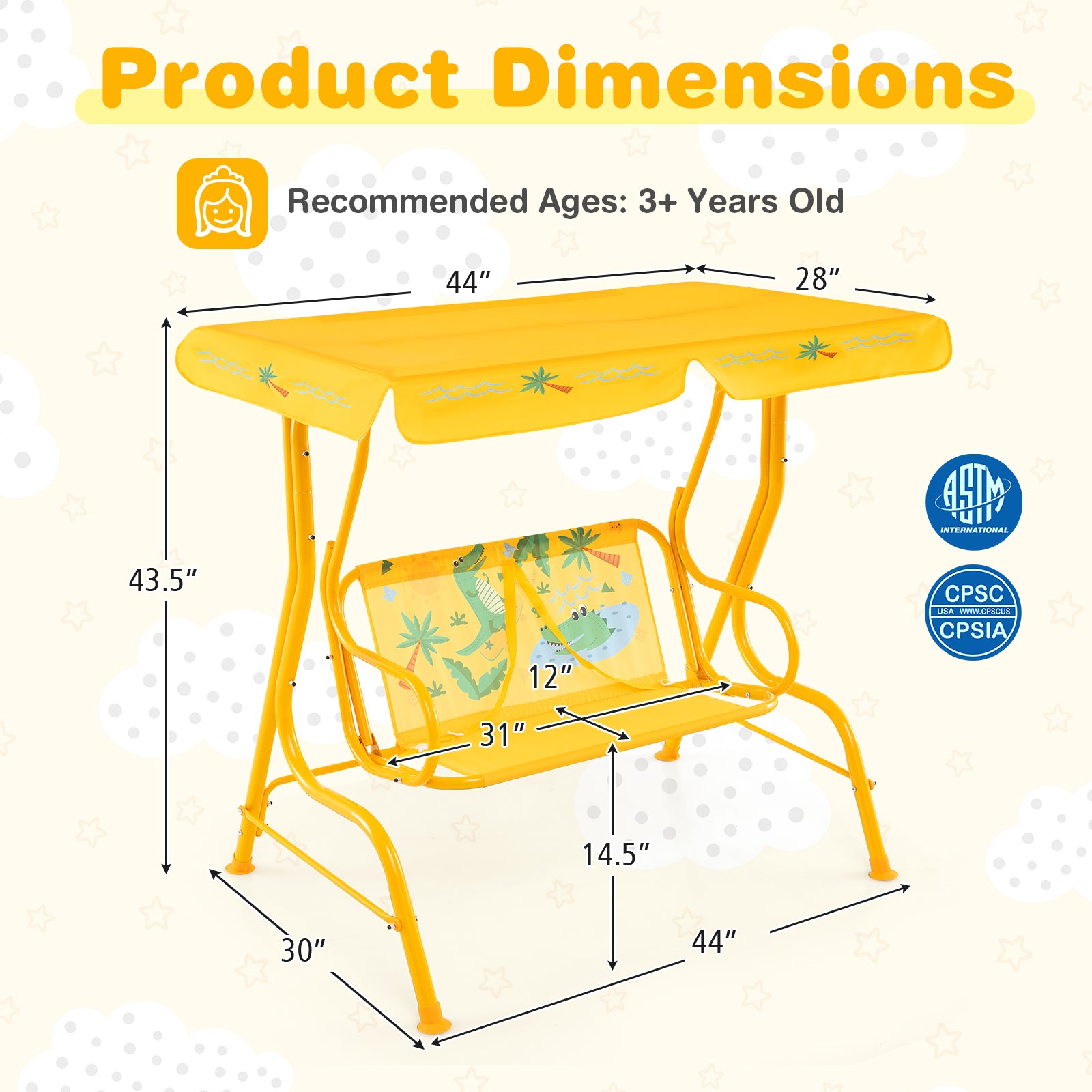 2-Seater Kids Patio Swing with Metal Stand and Adjustable Canopy, Yellow Swing & Playsets at Gallery Canada