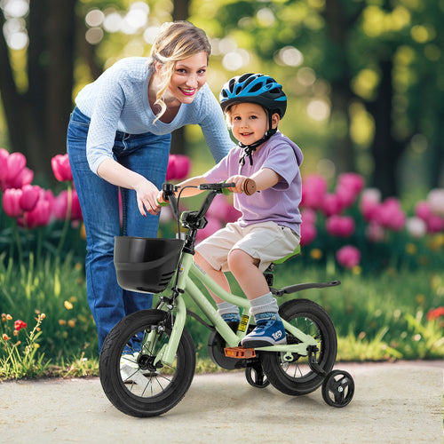 12-Inch Kids Bike Adjustable with Training Wheels for 3-4 Years Old, Green
