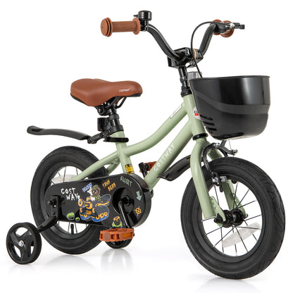 12-Inch Kids Bike Adjustable with Training Wheels for 3-4 Years Old, Green Kids Bike Green at Gallery Canada