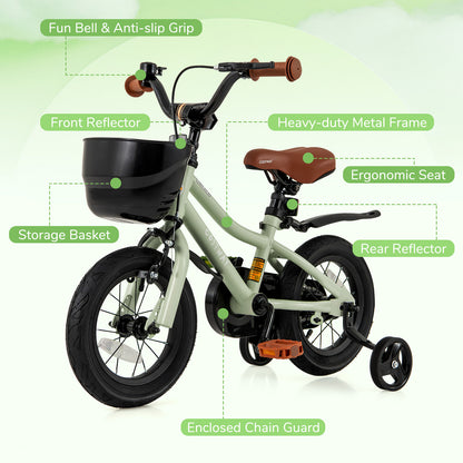 12-Inch Kids Bike Adjustable with Training Wheels for 3-4 Years Old, Green Kids Bike at Gallery Canada