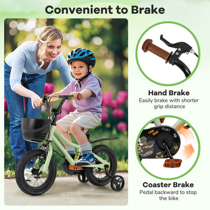 12-Inch Kids Bike Adjustable with Training Wheels for 3-4 Years Old, Green Kids Bike at Gallery Canada