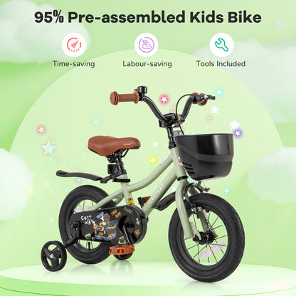 12-Inch Kids Bike Adjustable with Training Wheels for 3-4 Years Old, Green Kids Bike at Gallery Canada