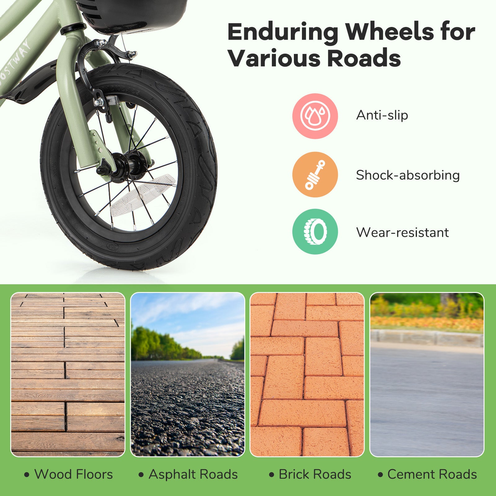 12-Inch Kids Bike Adjustable with Training Wheels for 3-4 Years Old, Green Kids Bike at Gallery Canada