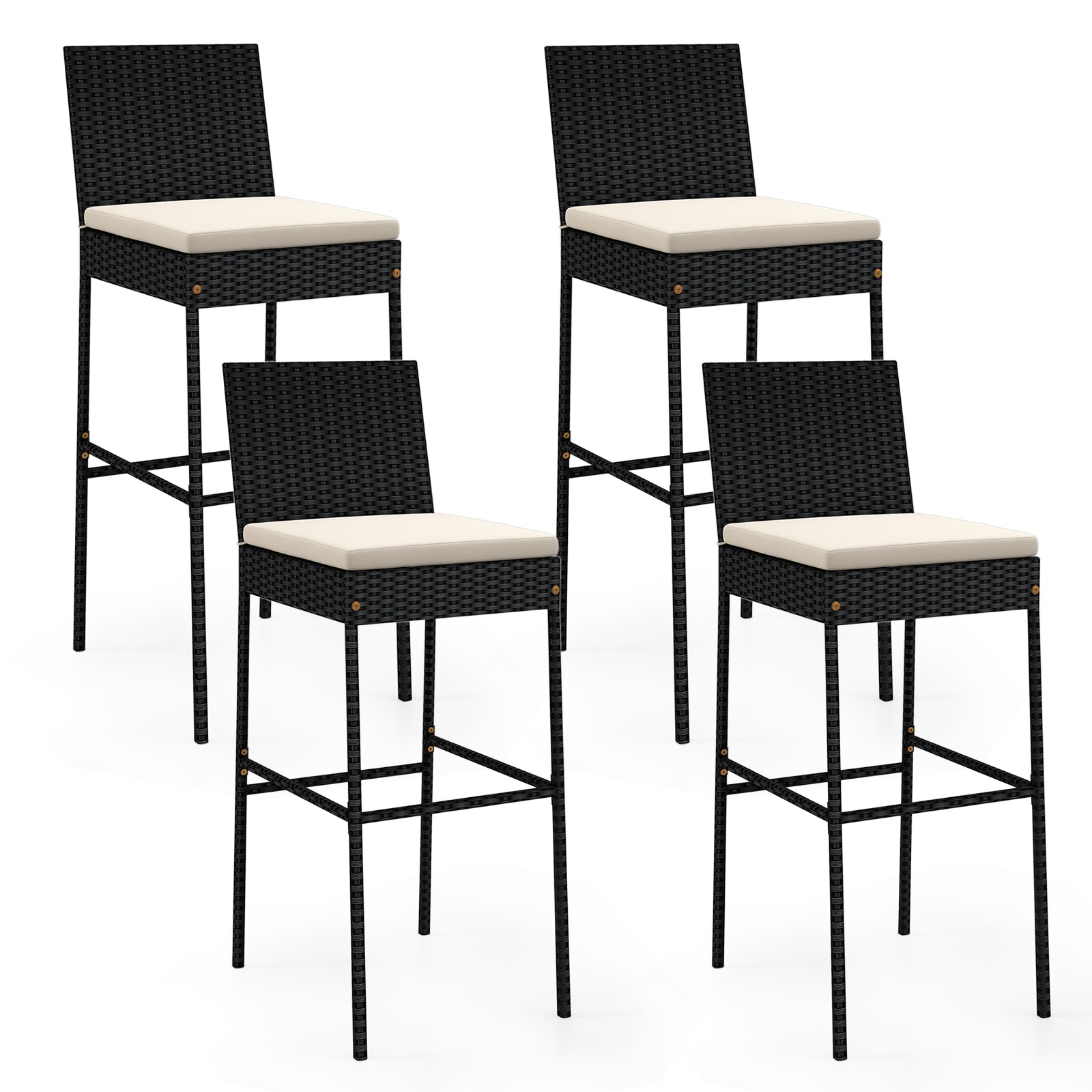 Patio Wicker Barstools with Footrest and Backrest Set of 4, Black Patio Bar Furniture at Gallery Canada