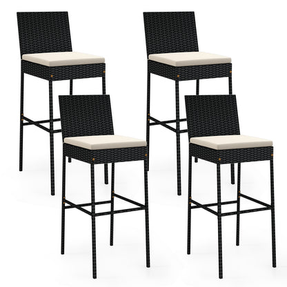 Patio Wicker Barstools with Footrest and Backrest Set of 4, Black Patio Bar Furniture at Gallery Canada