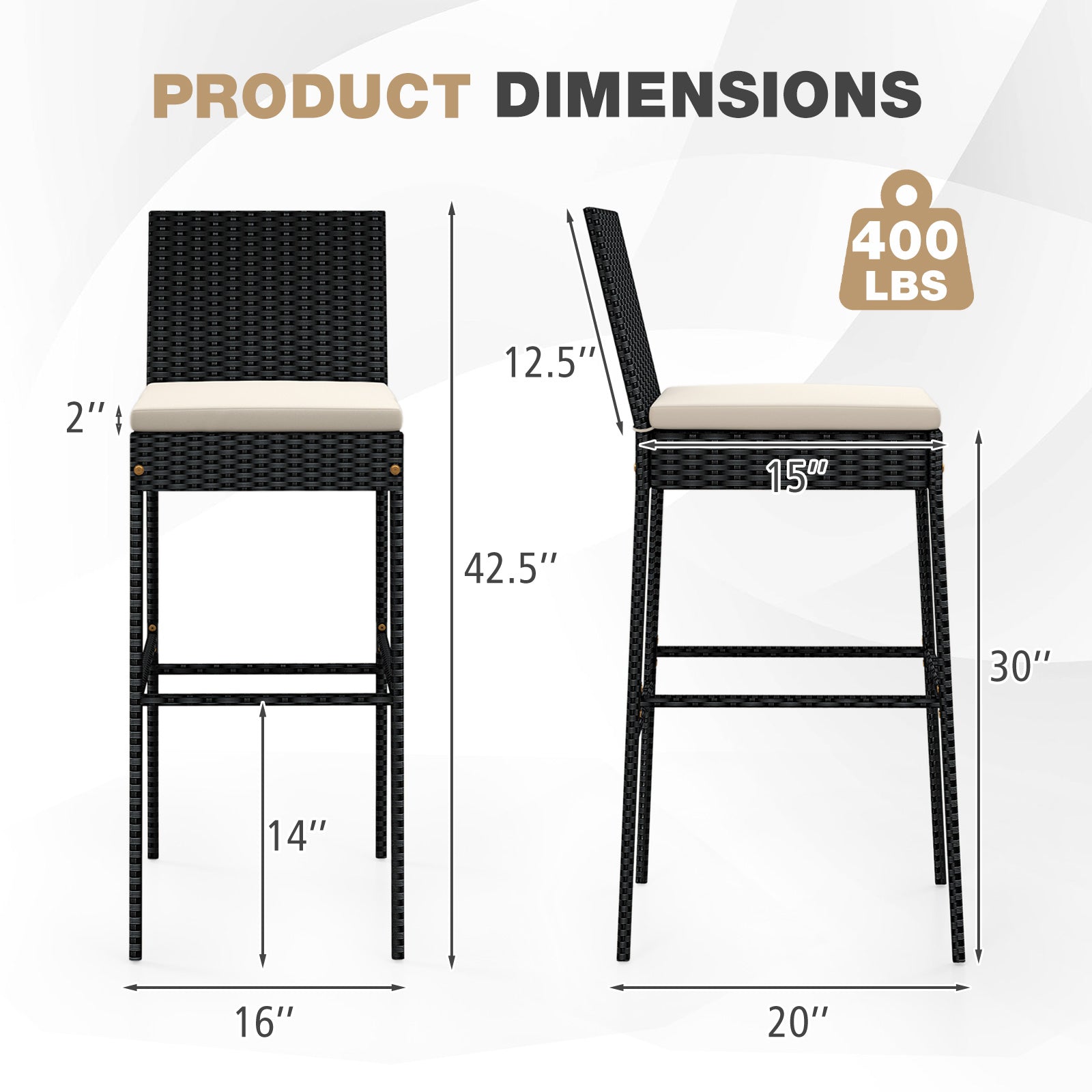 Patio Wicker Barstools with Footrest and Backrest Set of 4, Black Patio Bar Furniture at Gallery Canada