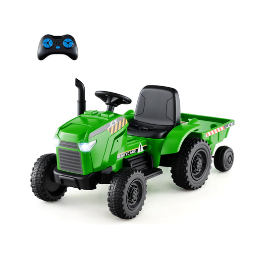 12V Kids Ride On Tractor With Trailer, 3-Gear Shift, Green Powered Ride On Toys Green at Gallery Canada