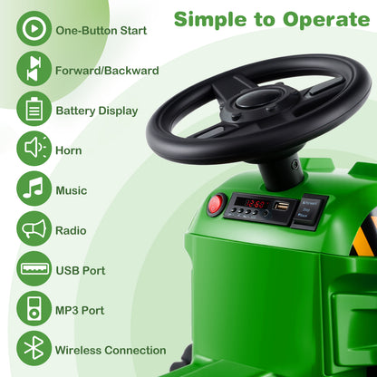 12V 2-in-1 Kids Ride On Tractor with Trailer and 3-Gear Shift, Green Powered Ride On Toys at Gallery Canada