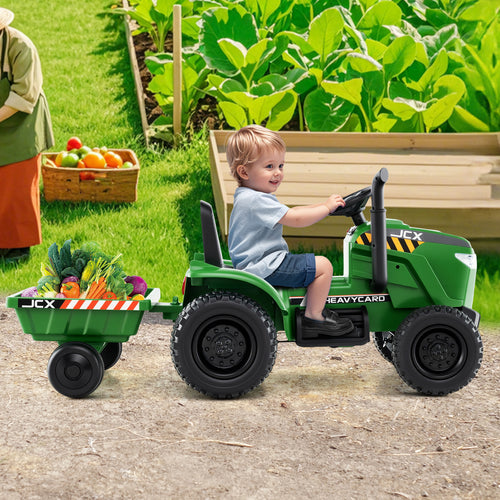 12V 2-in-1 Kids Ride On Tractor with Trailer and 3-Gear Shift-Grayish Green, Gradient Gray