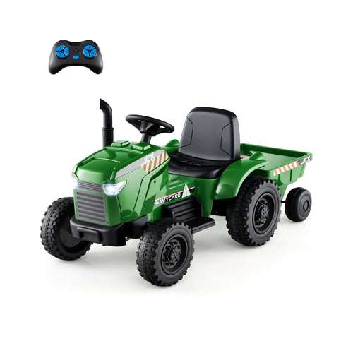12V 2-in-1 Kids Ride On Tractor with Trailer and 3-Gear Shift-Grayish Green, Gradient Gray