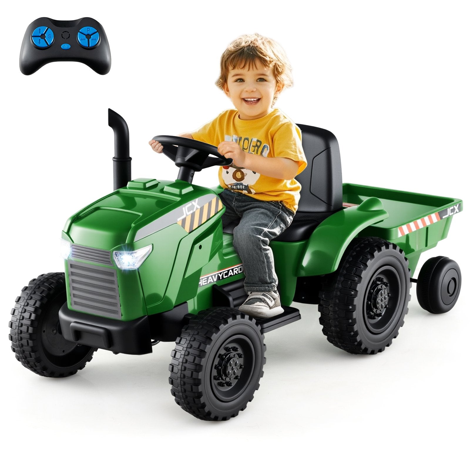 12V 2-in-1 Kids Ride On Tractor with Trailer and 3-Gear Shift-Grayish Green, Gradient Gray Powered Ride On Toys at Gallery Canada