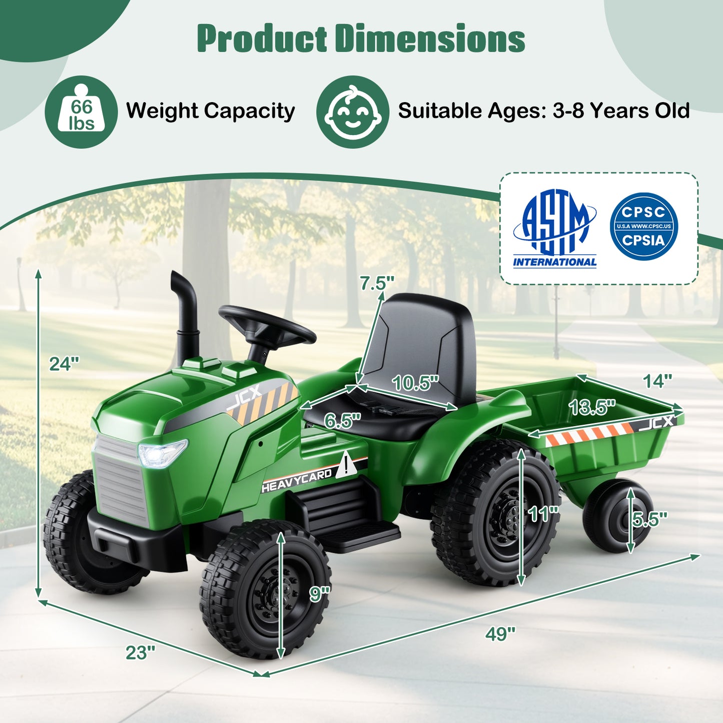 12V 2-in-1 Kids Ride On Tractor with Trailer and 3-Gear Shift-Grayish Green, Gradient Gray Powered Ride On Toys at Gallery Canada