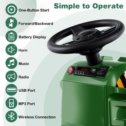 12V 2-in-1 Kids Ride On Tractor with Trailer and 3-Gear Shift-Grayish Green, Gradient Gray Powered Ride On Toys at Gallery Canada