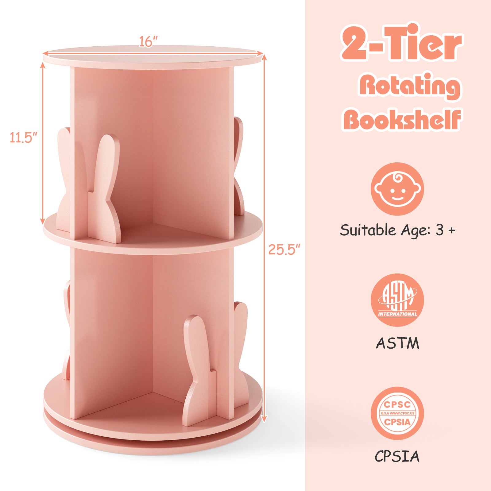 2 Tier Kids Rotating Bookshelf, Pink Kids Storage at Gallery Canada
