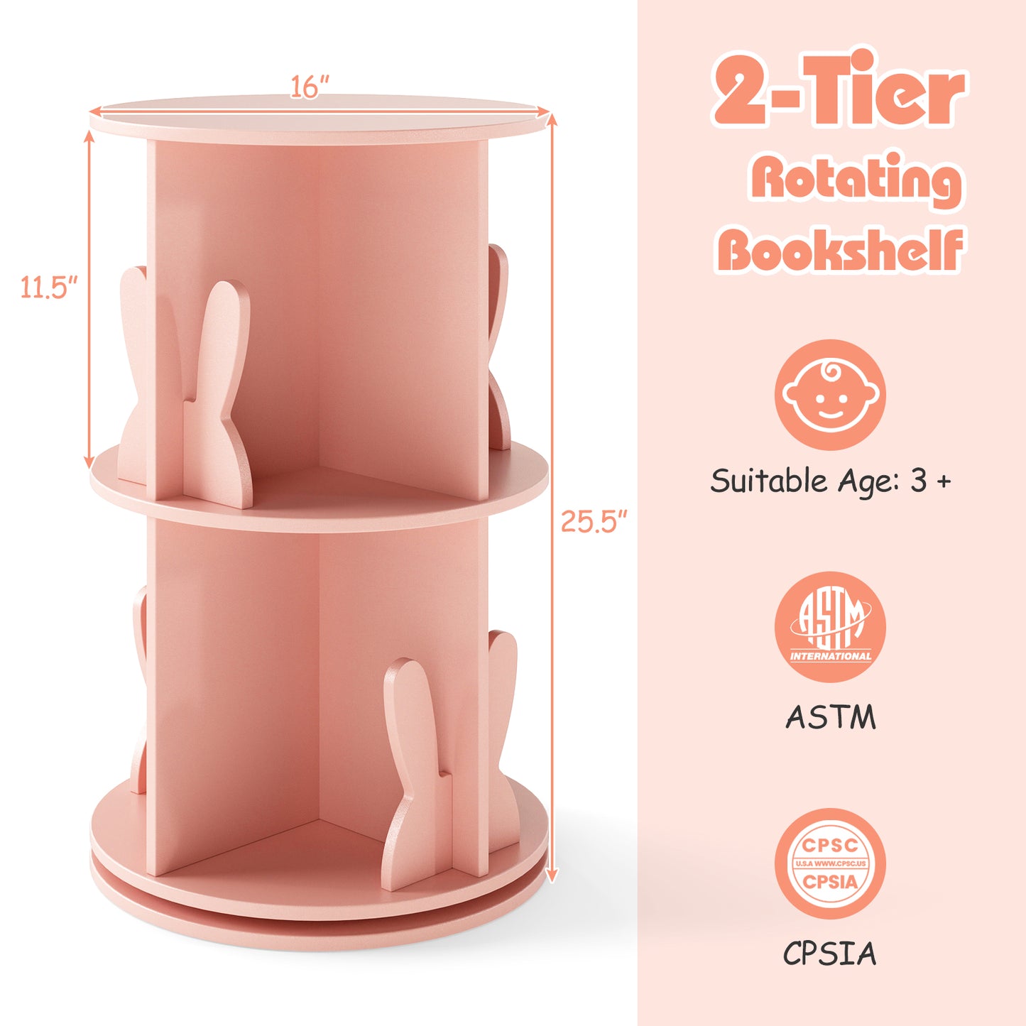 2 Tier Kids Rotating Bookshelf, Pink Kids Storage at Gallery Canada
