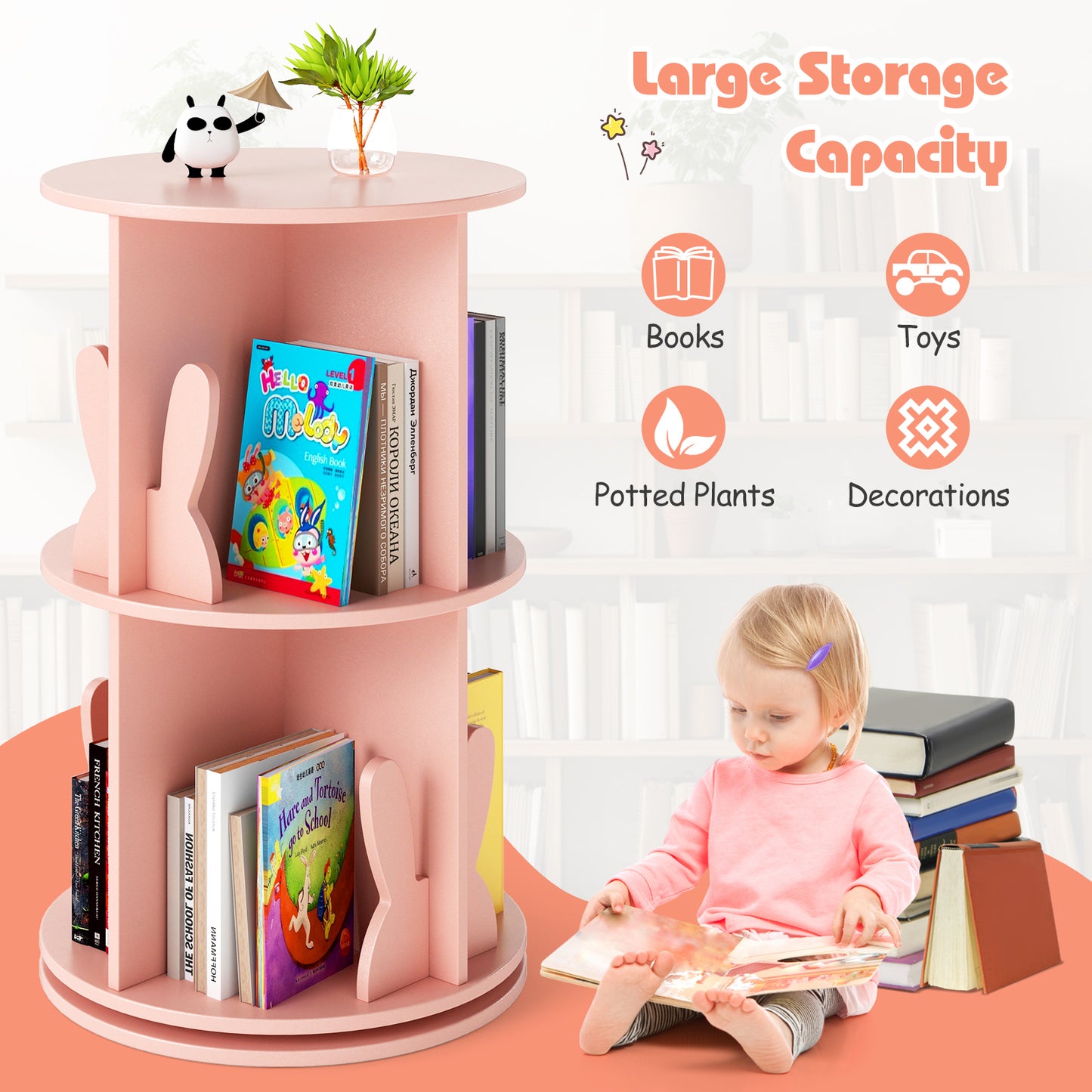 2 Tier Kids Rotating Bookshelf, Pink Kids Storage at Gallery Canada