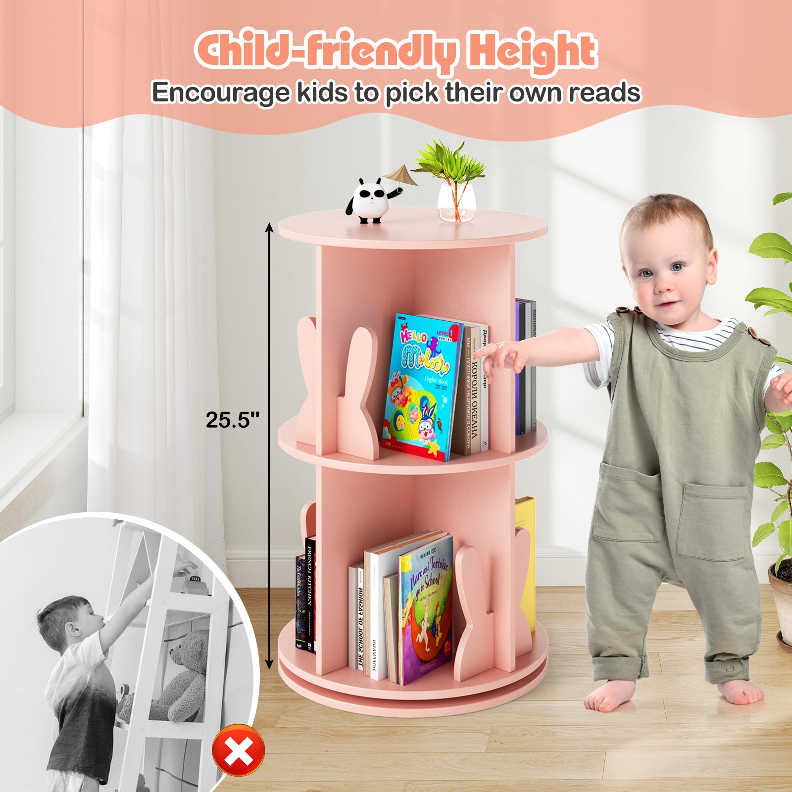 2 Tier Kids Rotating Bookshelf, Pink Kids Storage at Gallery Canada