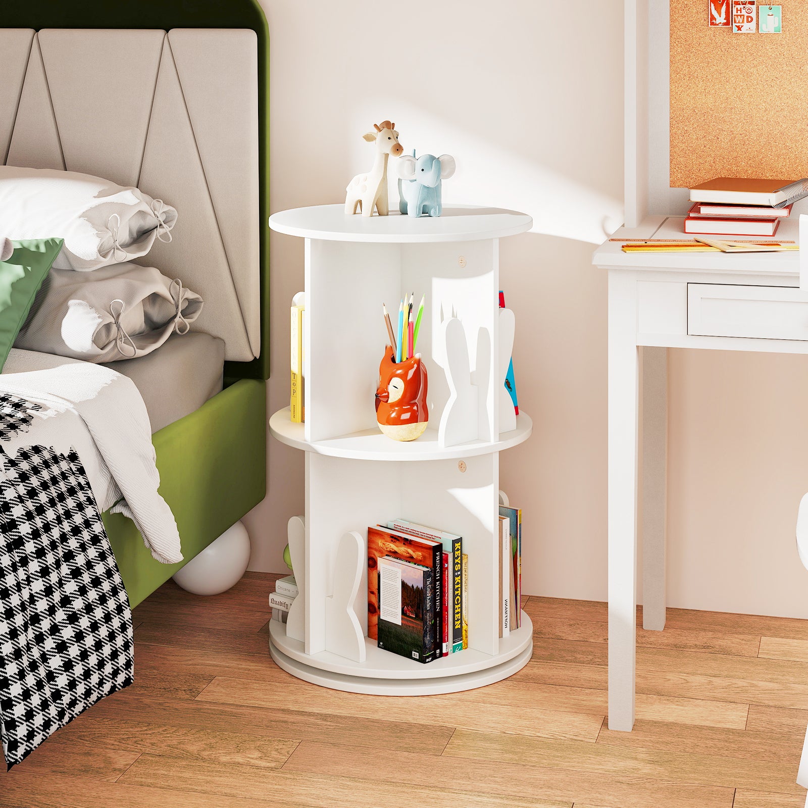 2 Tier Kids Rotating Bookshelf, White Kids Storage at Gallery Canada
