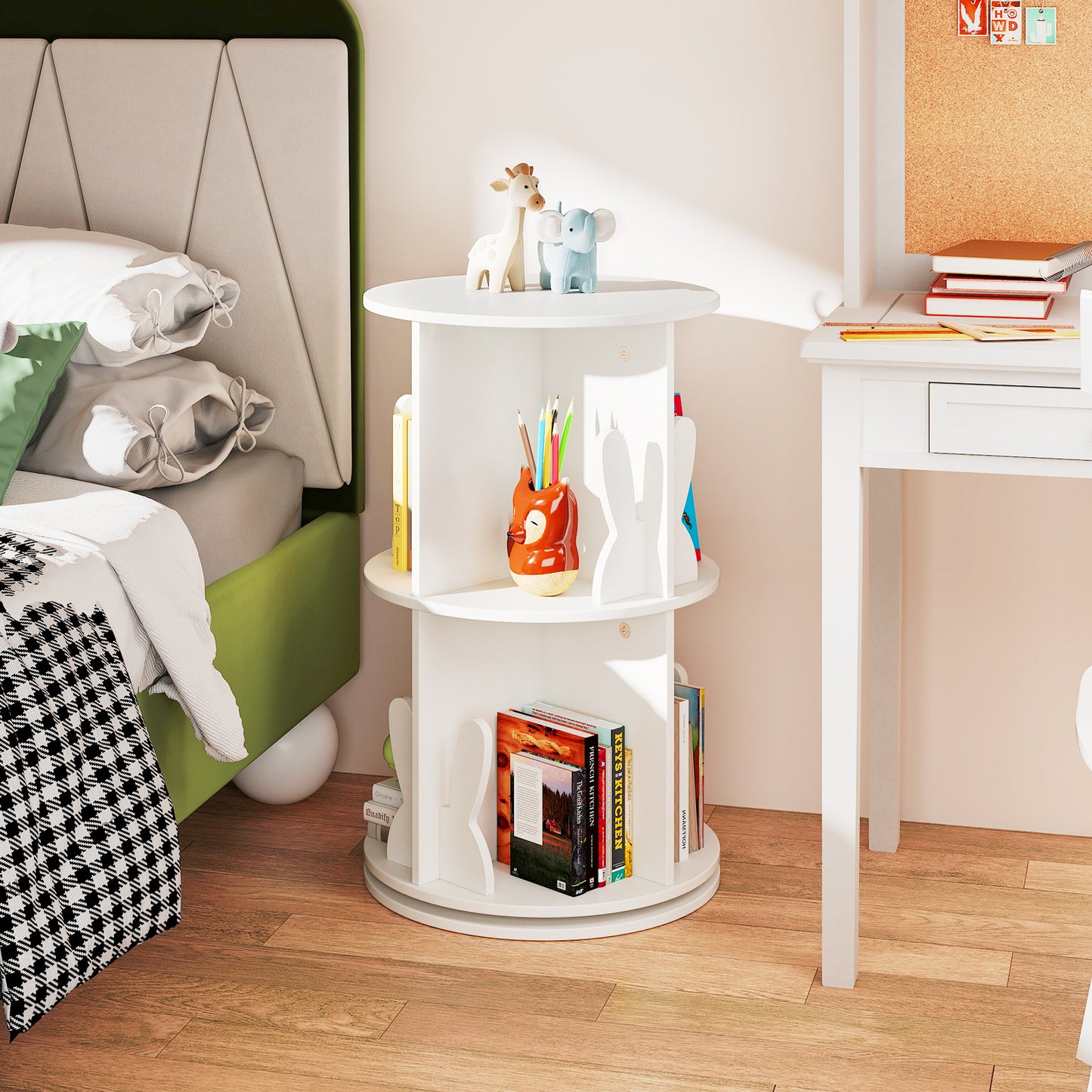 2 Tier Kids Rotating Bookshelf, White Kids Storage at Gallery Canada