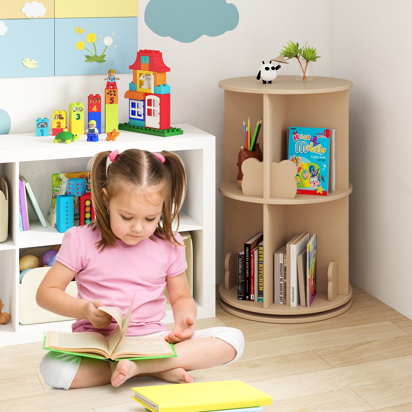 2 Tier Kids Rotating Bookshelf, Coffee Kids Storage at Gallery Canada
