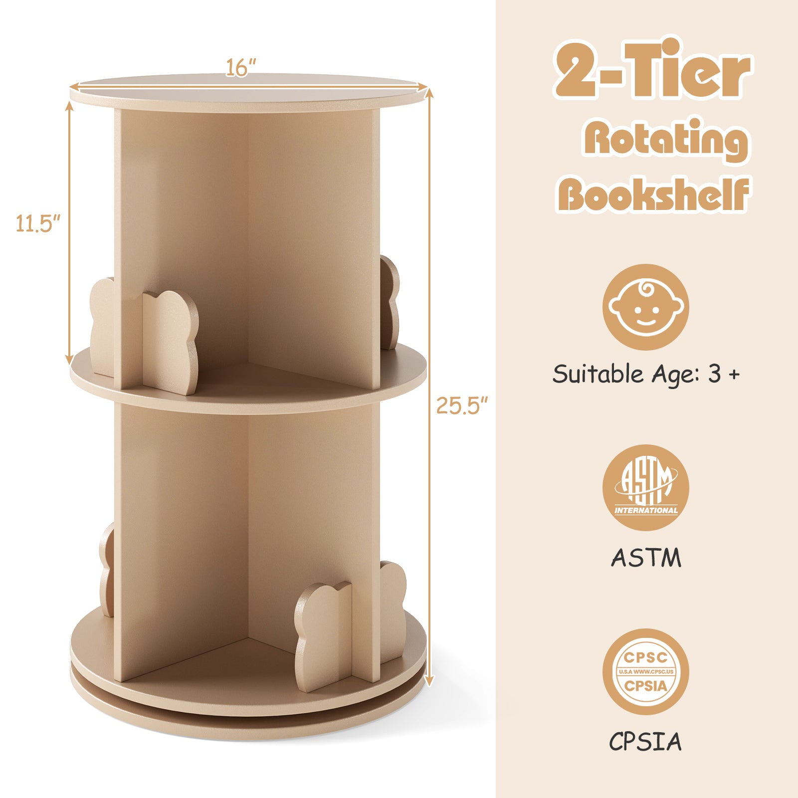 2 Tier Kids Rotating Bookshelf, Coffee Kids Storage at Gallery Canada