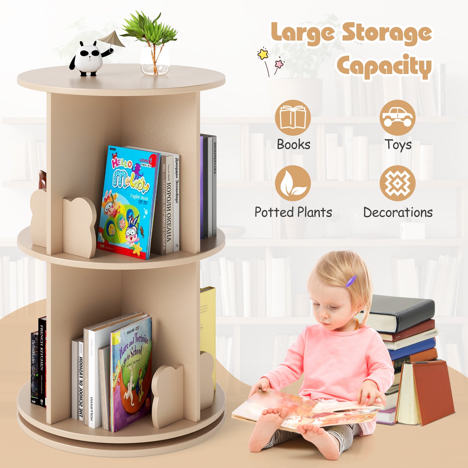 2 Tier Kids Rotating Bookshelf, Coffee Kids Storage at Gallery Canada