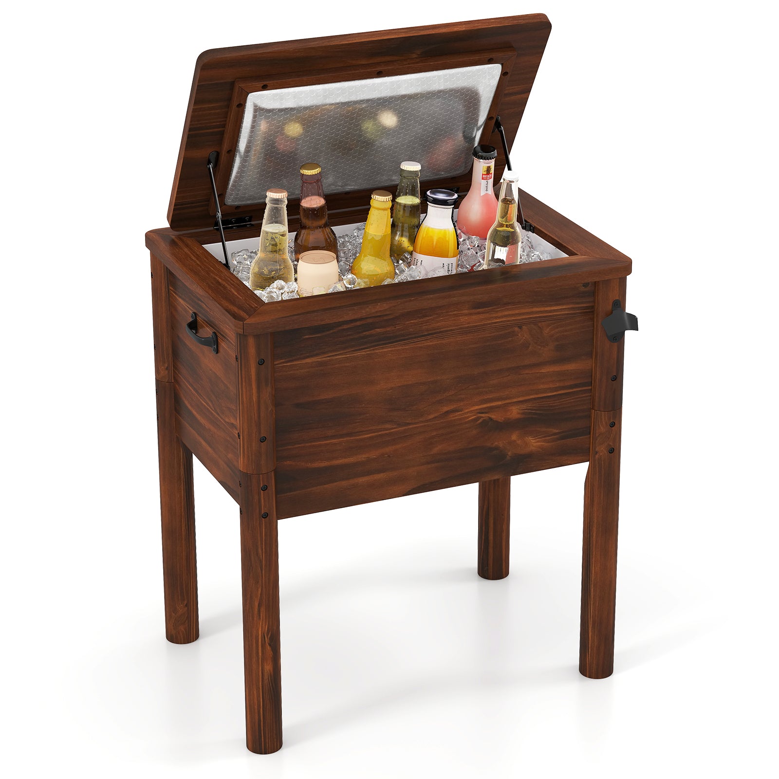 Wooden Patio Cooler, 3 Handles, Bottle Opener, Brown Coolers at Gallery Canada
