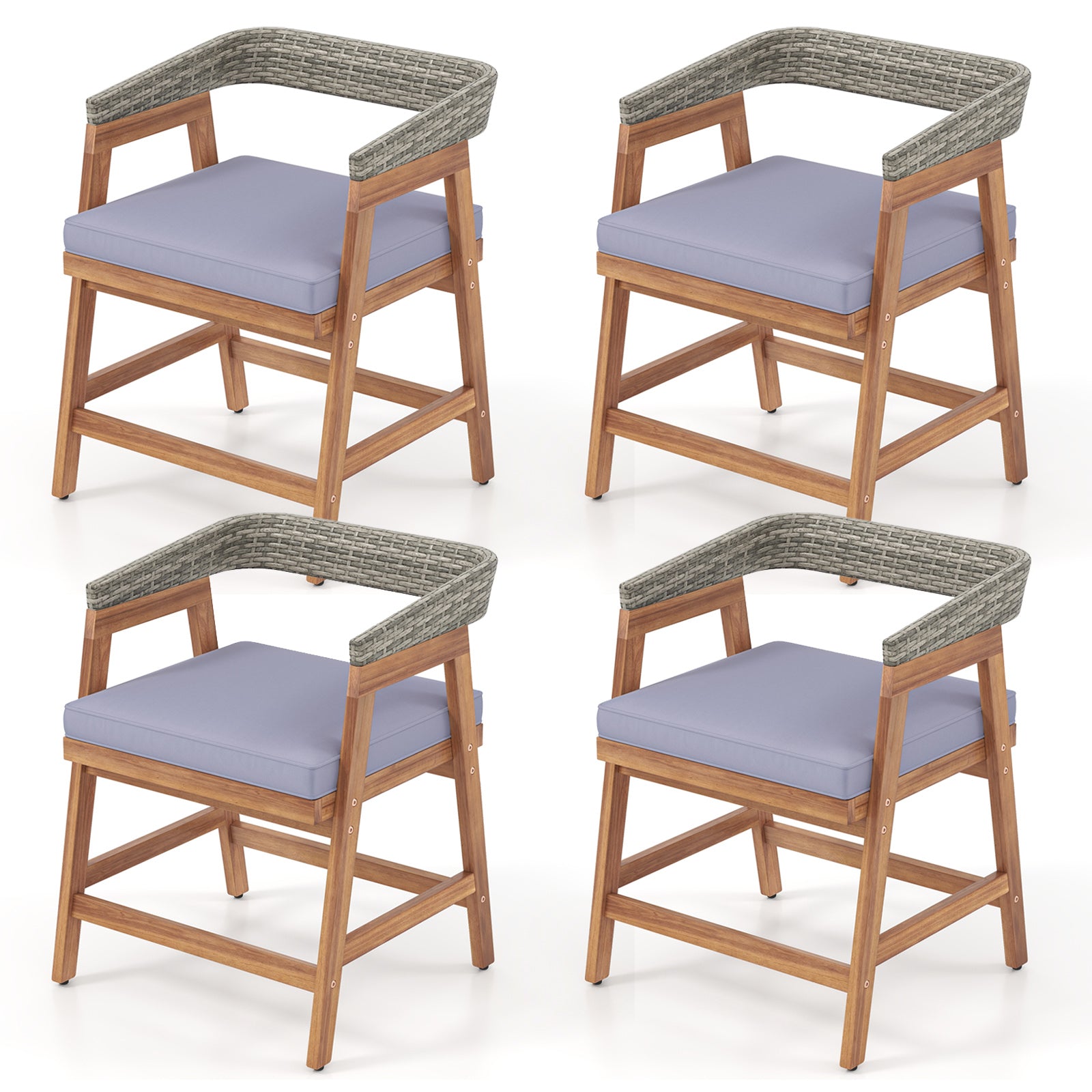 Outdoor Acacia Wood Patio Wicker Dining Chairs Set of 4 with Seat Cushion, Gray Patio Dining Chairs at Gallery Canada