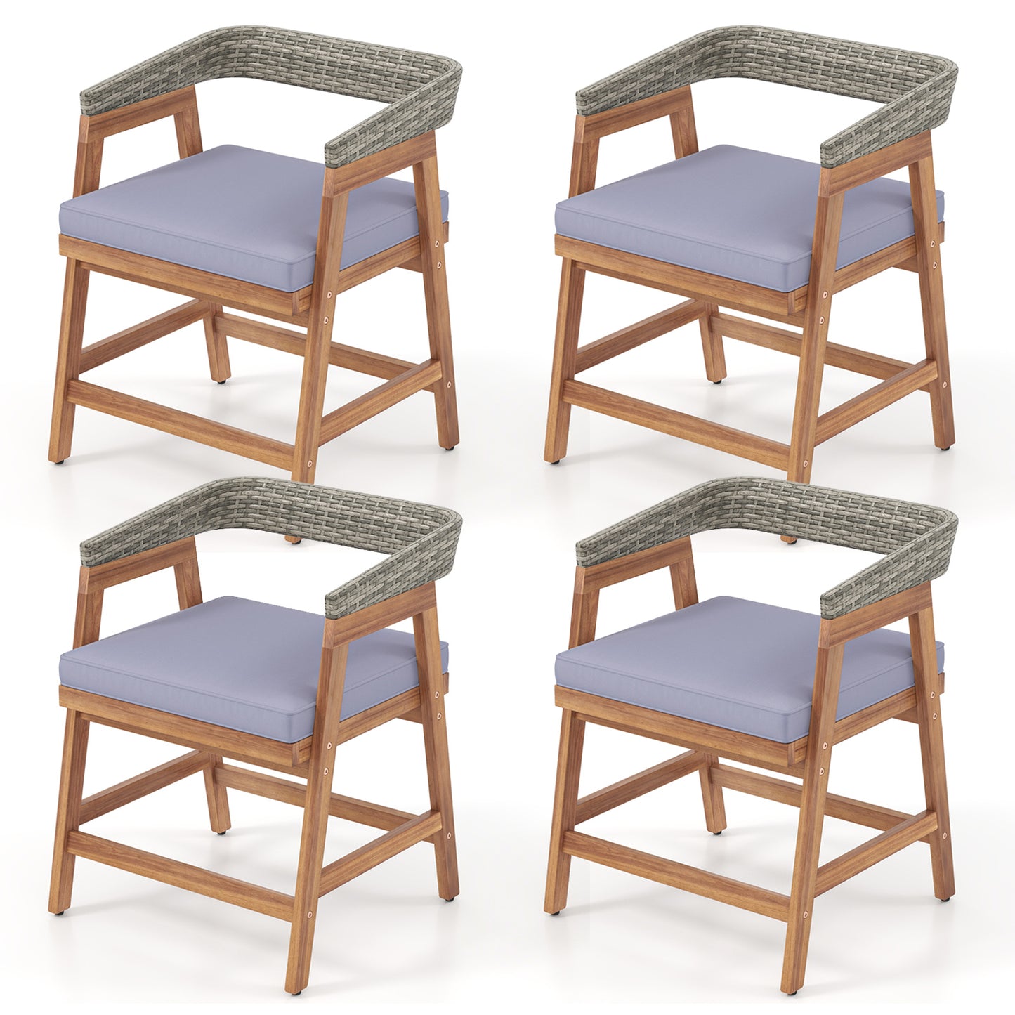 Acacia Wood Patio Dining Chairs Set of 4, Gray