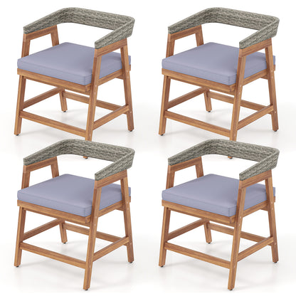 Acacia Wood Patio Dining Chairs Set of 4, Gray