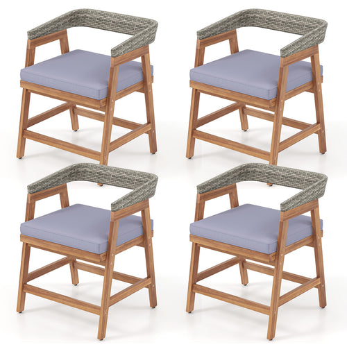 Acacia Wood Patio Dining Chairs Set of 4, Gray