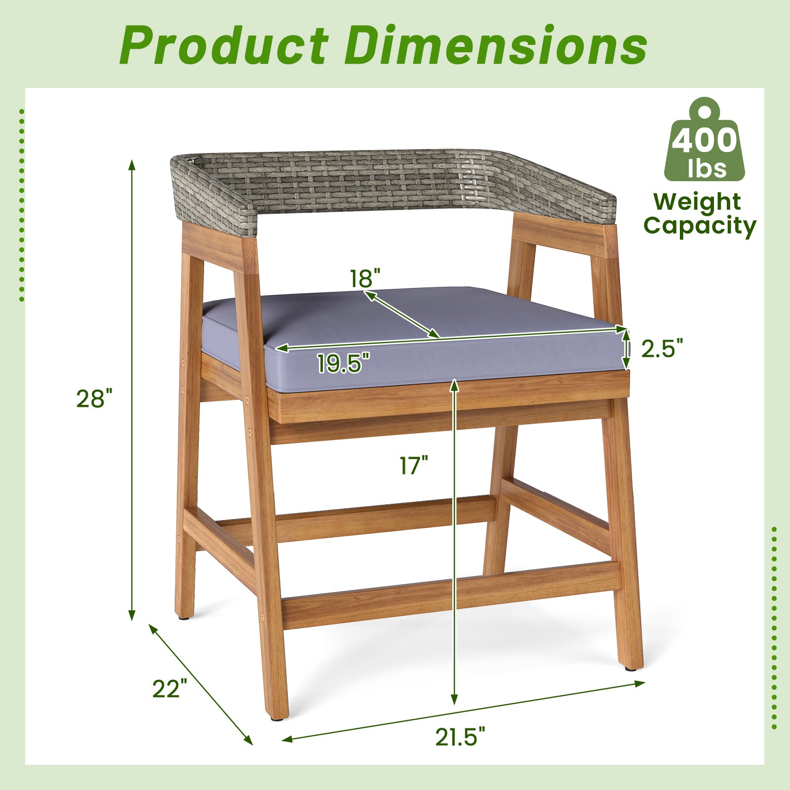 Outdoor Acacia Wood Patio Wicker Dining Chairs Set of 4 with Seat Cushion, Gray Patio Dining Chairs at Gallery Canada