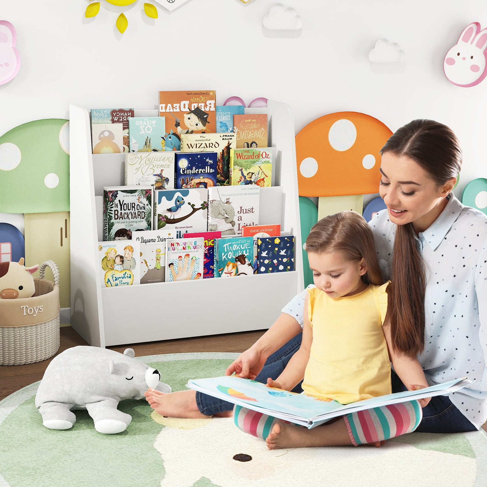 4-Tier Kids Bookshelf with Deep Compartments for Bedroom, White Kids Storage at Gallery Canada