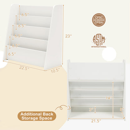 4-Tier Kids Bookshelf with Deep Compartments for Bedroom, White Kids Storage at Gallery Canada