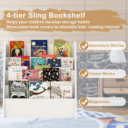 4-Tier Kids Bookshelf with Deep Compartments for Bedroom, White Kids Storage at Gallery Canada