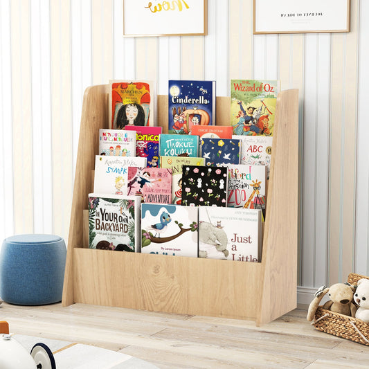 4-Tier Kids Bookshelf with Deep Compartments for Bedroom, Natural Kids Storage Natural at Gallery Canada