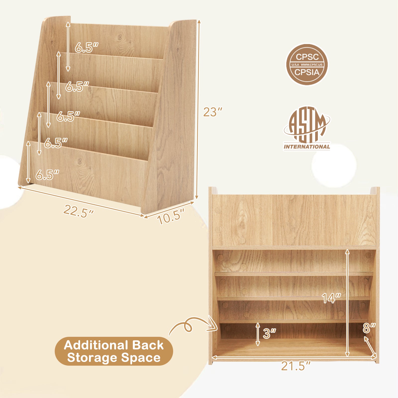 4-Tier Kids Bookshelf with Deep Compartments for Bedroom, Natural Kids Storage at Gallery Canada