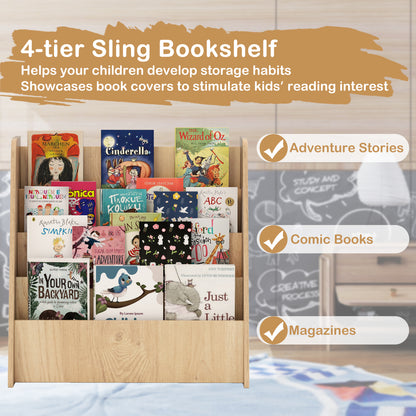 4-Tier Kids Bookshelf with Deep Compartments for Bedroom, Natural Kids Storage at Gallery Canada