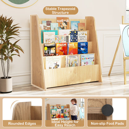 4-Tier Kids Bookshelf with Deep Compartments for Bedroom, Natural Kids Storage at Gallery Canada