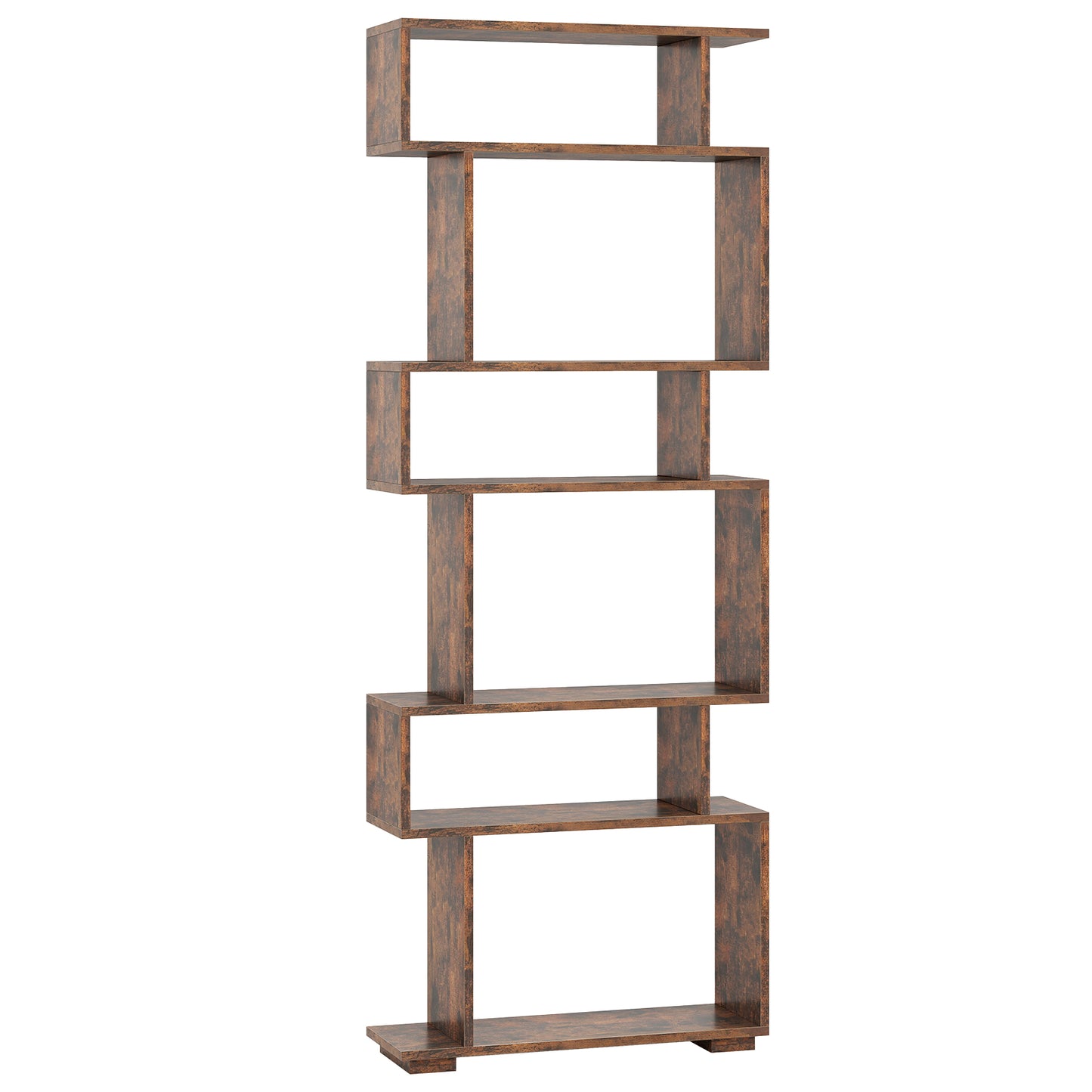 6-Tier Geometric Bookshelf with 2 Anti-Tipping Kits for Home Office, Rustic Brown Bookcases Rustic Brown at Gallery Canada