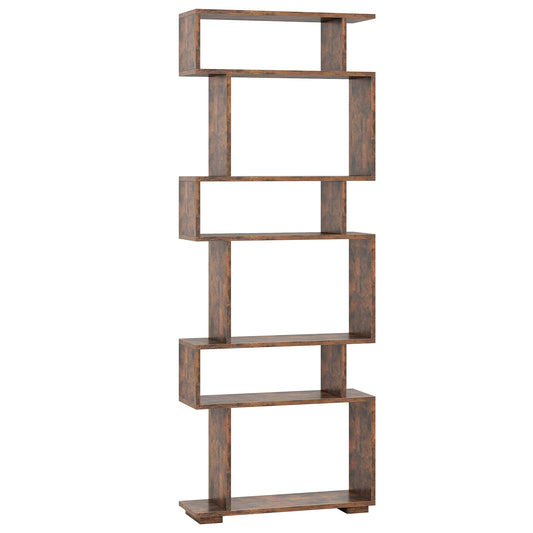6-Tier Geometric Bookshelf with 2 Anti-Tipping Kits for Home Office, Rustic Brown Bookcases Rustic Brown at Gallery Canada