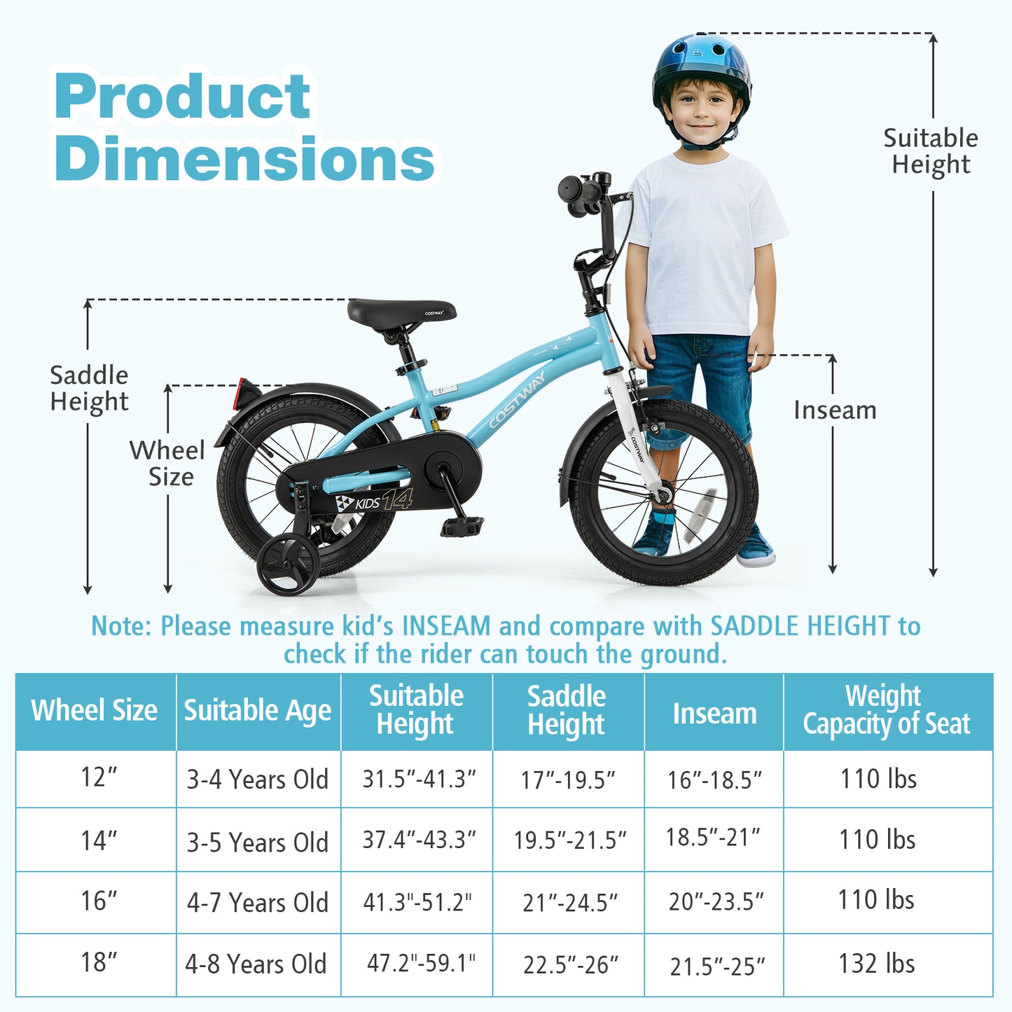 14-Inch Kids Bike for 3-5 Years Old Children Bicycle with Training Wheels, Blue Kids Bike at Gallery Canada