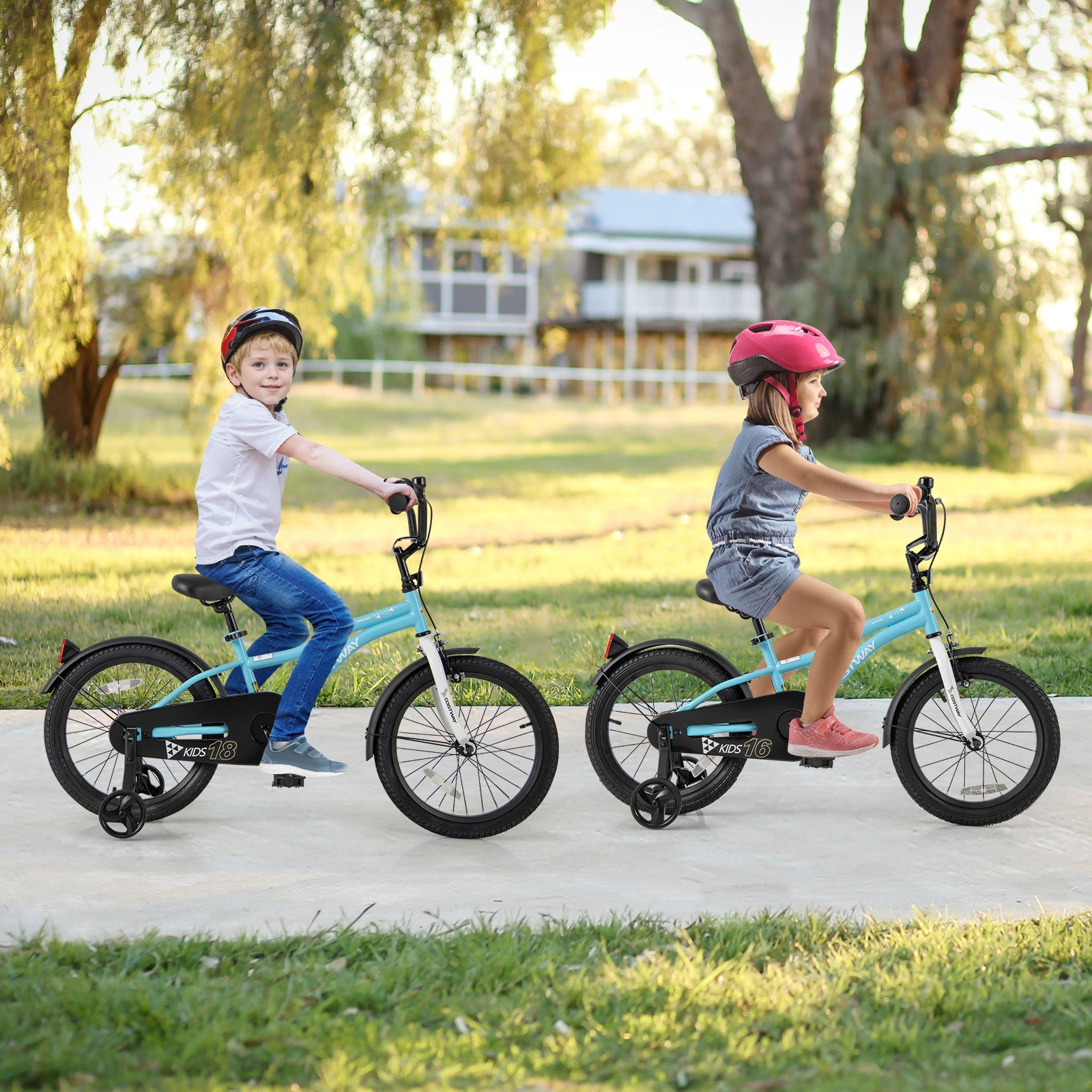 18-Inch Kids Bike for 4-8 Years Old Children Bicycle with Training Wheels, Blue Kids Bike at Gallery Canada