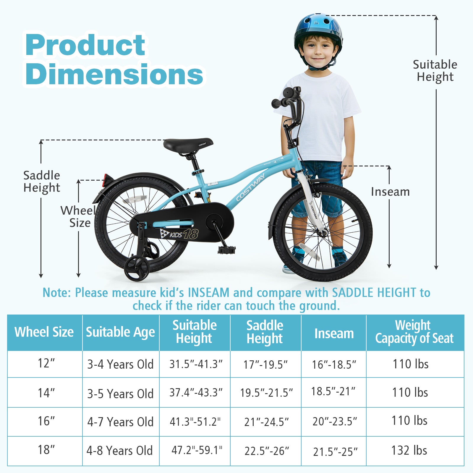 18-Inch Kids Bike for 4-8 Years Old Children Bicycle with Training Wheels, Blue Kids Bike at Gallery Canada