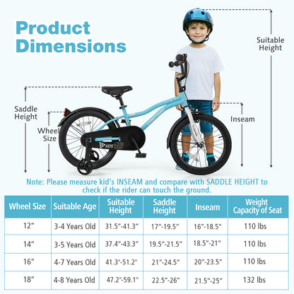 18-Inch Kids Bike for 4-8 Years Old Children Bicycle with Training Wheels, Blue Kids Bike at Gallery Canada