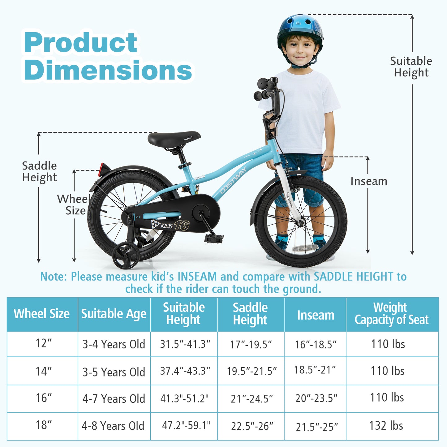16-Inch Kids Bike for 4-7 Years Old Children Bicycle with Training Wheels, Blue Kids Bike at Gallery Canada