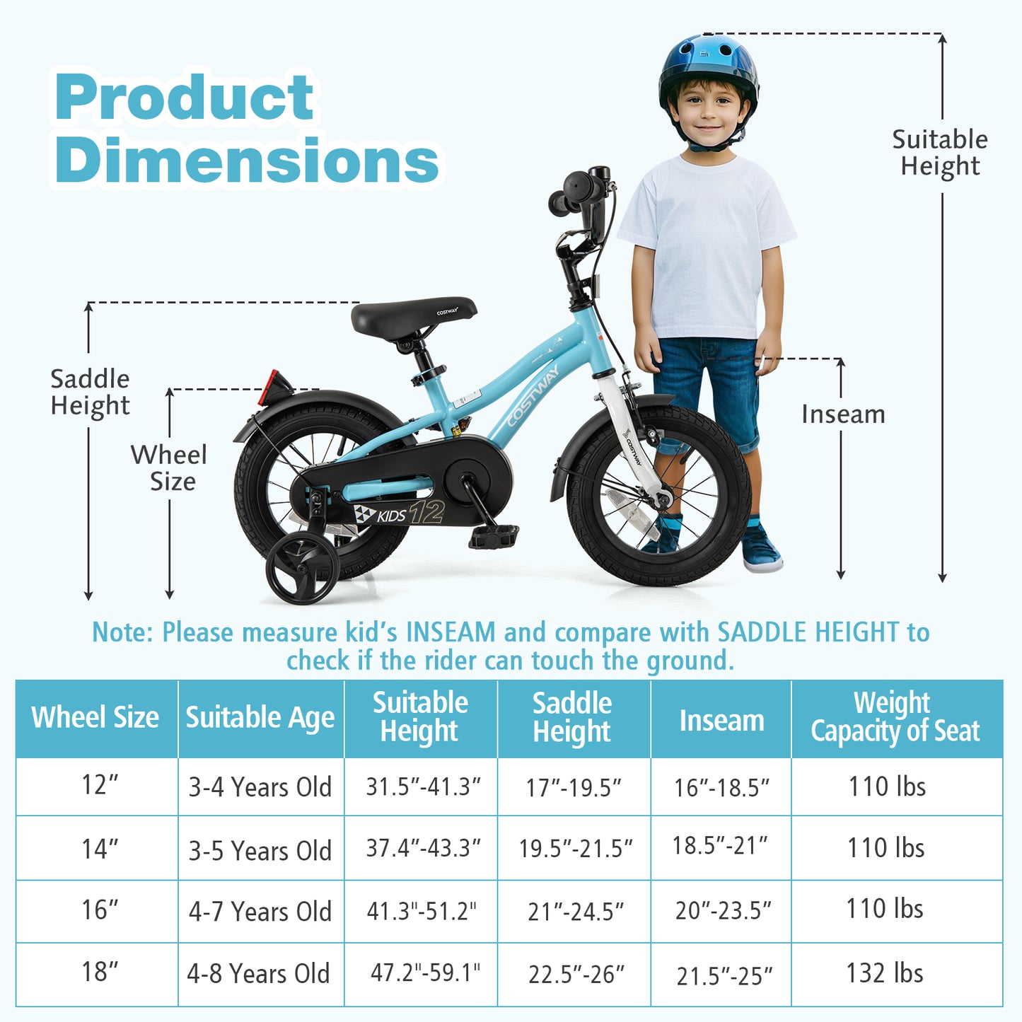 12-Inch Kids Bike for 3-4 Years Old Children Bicycle with Training Wheels, Blue Kids Bike at Gallery Canada
