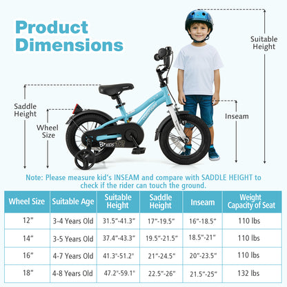 12-Inch Kids Bike for 3-4 Years Old Children Bicycle with Training Wheels, Blue Kids Bike at Gallery Canada