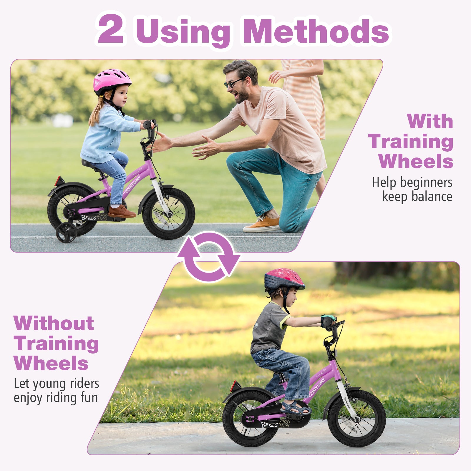 Kids Bike 12-Inch Children Training Bicycle with 2 Brake for 3-4 Years Old, Purple Kids Bike at Gallery Canada